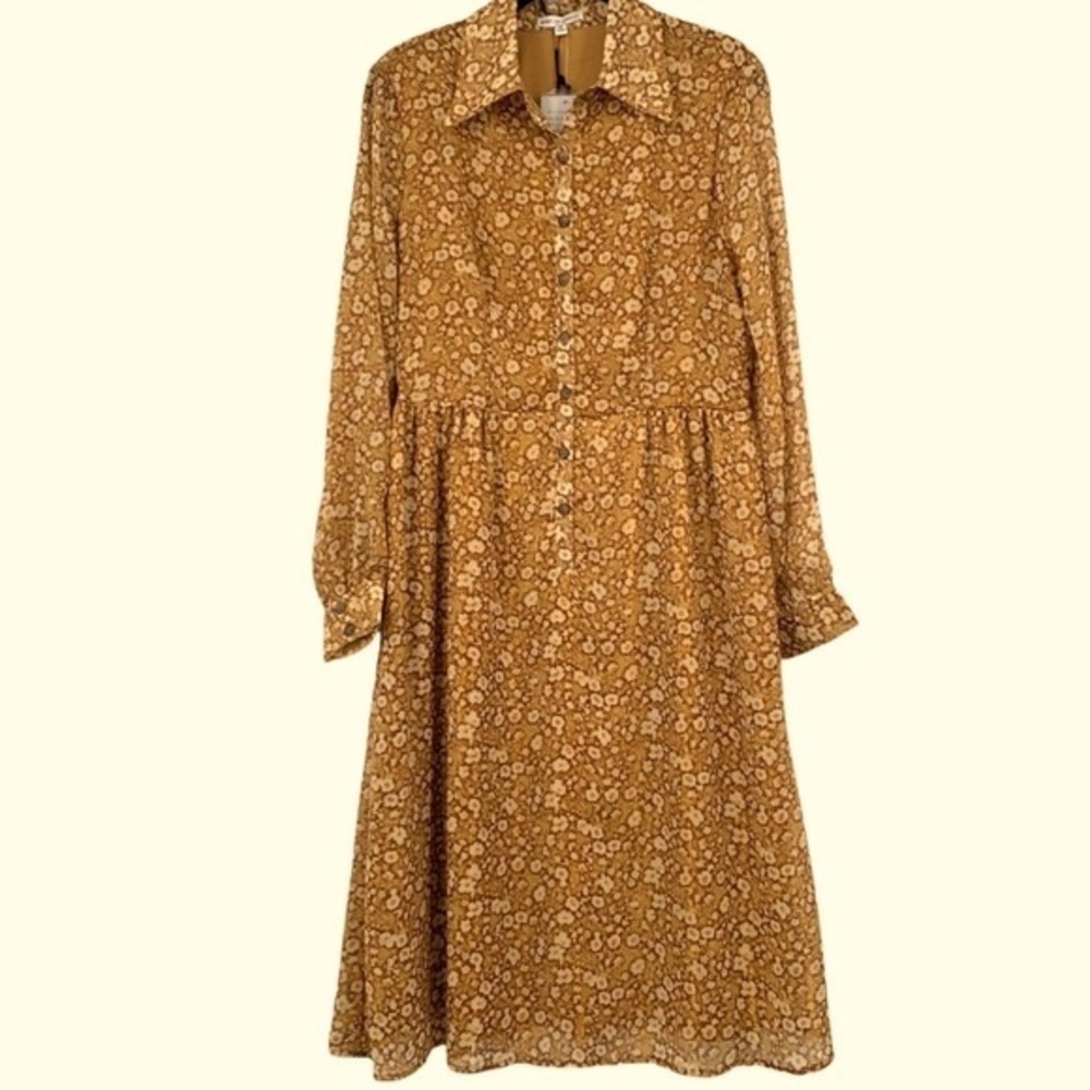 Spirit of Grace Yellow Floral Long Sleeve Midi dress, size S NWT